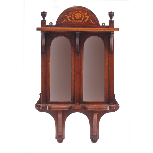 11 - Edwardian inlaid mahogany mirrored shelf bracket, 68cm H x 40cm W