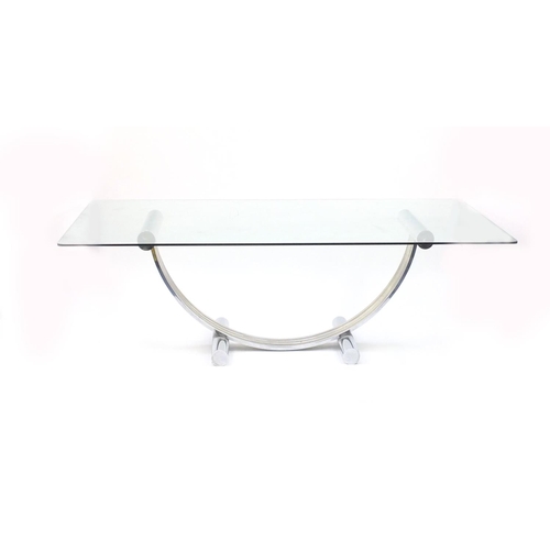 53 - 1970's Italian metal and glass dining table by Zevi, 71cm H x 217cm W x 114cm D