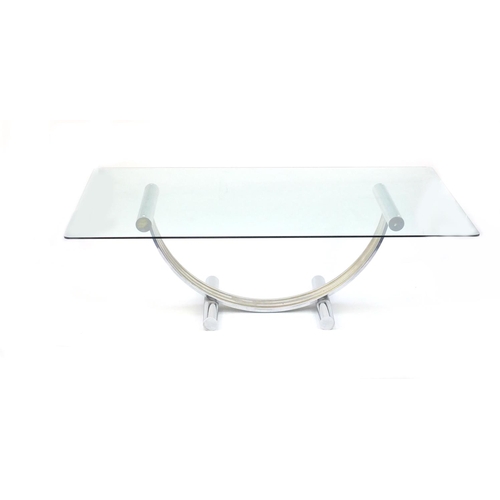 53 - 1970's Italian metal and glass dining table by Zevi, 71cm H x 217cm W x 114cm D