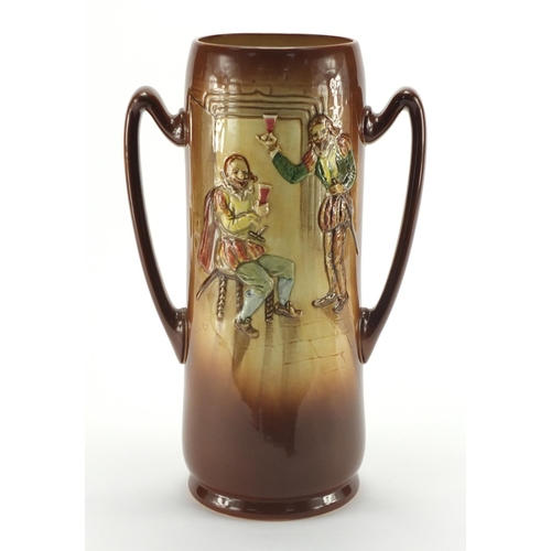 965 - Royal Doulton Here's a Health Unto His Majesty Series Ware vase with twin handles by Charles Noke, f... 