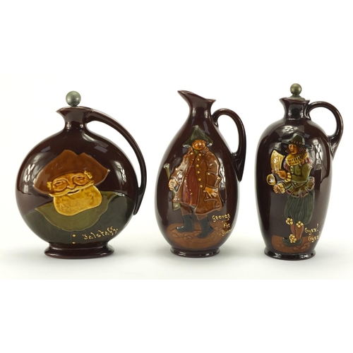 971 - Three Royal Doulton Kngsware Dewar's Whisky decanters, George The Guard, Falstaff and Oyez Oyez!, fa... 