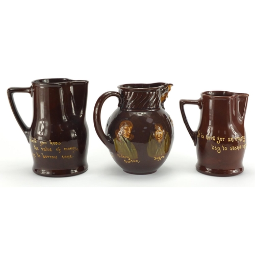 969 - Three Royal Doulton Kingsware jugs comprising an example decorated with Dickens characters, Would Yo... 