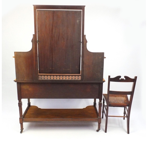 2010 - Edwardian inlaid mahogany dressing table fitted with an arrangement of drawers and mirrored back, to... 