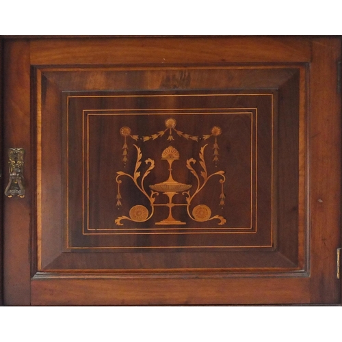 2003 - Edwardian inlaid mahogany pot cupboard with gallery back, 107cm H x 51cm W x 42cm D