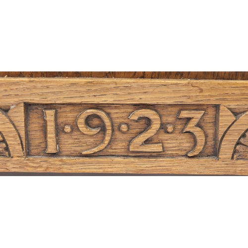 2013 - Carved oak linen fold coffer, 73cm H x 121cm W x 53cm D
