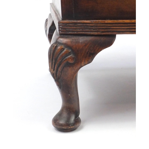 2001 - Reproduction burr walnut bow front tall boy with seven drawers, 119cm H x 47cm W x 41cm D