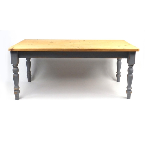 27 - Pine farmhouse table, with painted base, 79cm H x 183cm W x 91cm D