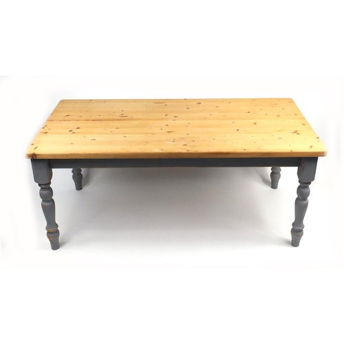 27 - Pine farmhouse table, with painted base, 79cm H x 183cm W x 91cm D