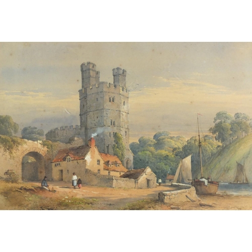 1467 - George Earp - Figures before castles, pair of 19th century watercolours, mounted and framed, each 47... 