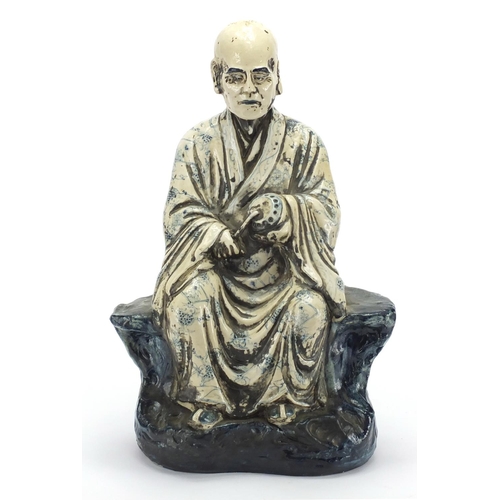 2059 - Large Chinese white and blue glazed pottery monk, character marks to the reverse, 41cm high