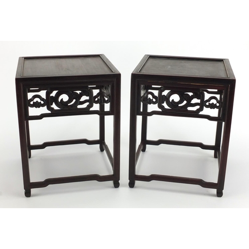 2034 - Pair of Chinese carved hardwood stands, each 28cm H x 22cm W X 22cm D