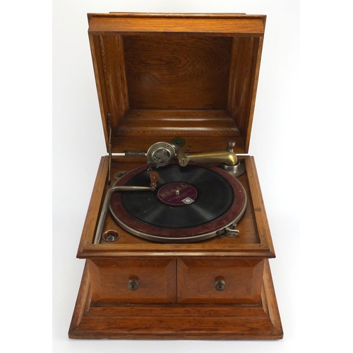 2023 - Oak cased Perophone gramophone, 34.5cm high