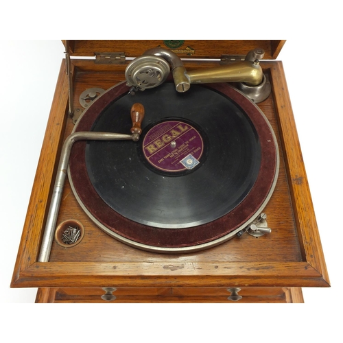 2023 - Oak cased Perophone gramophone, 34.5cm high
