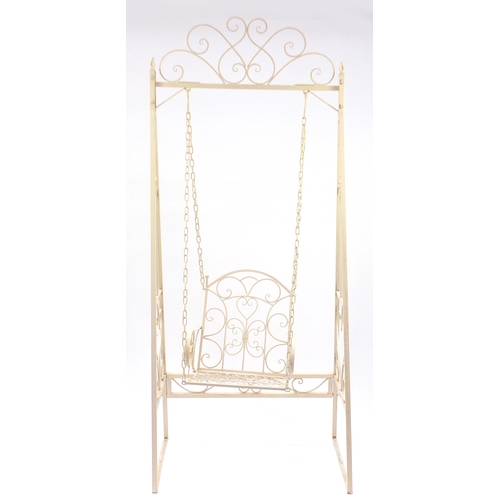 40 - Painted wrought iron garden swing chair, 240cm H x 103cm W