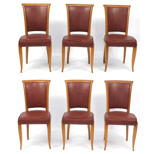 3 - Set of six Art Deco light wood dining chairs, with leather  seats and backs, 95cm high