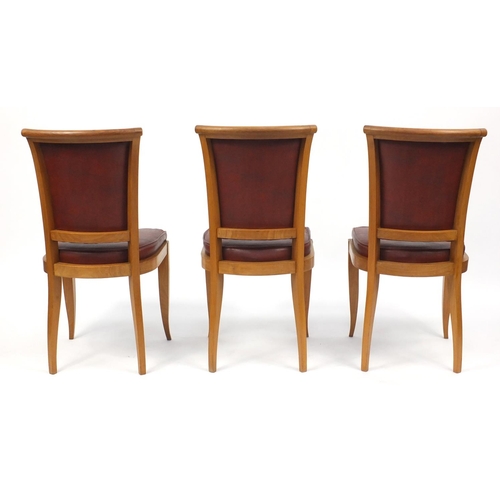 3 - Set of six Art Deco light wood dining chairs, with leather  seats and backs, 95cm high