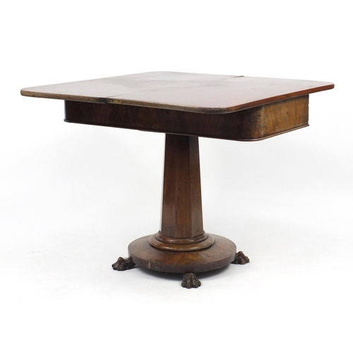 1 - Victorian folding tea table, with lion paw feet, 74cm H x 92cm W x 46cm D