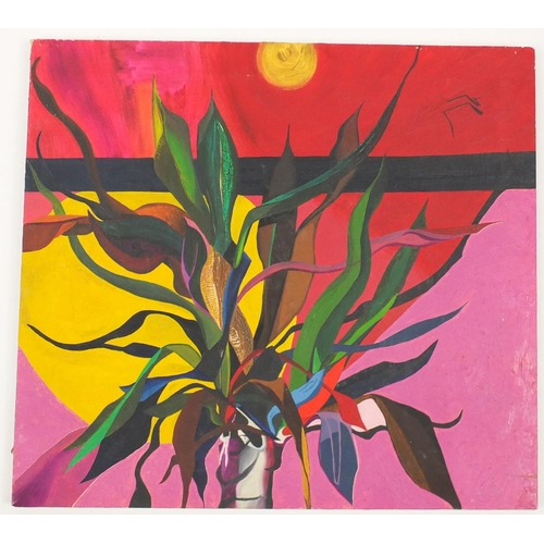 32 - Abstract composition, still life flowers, oil on canvas, 63cm x 58cm