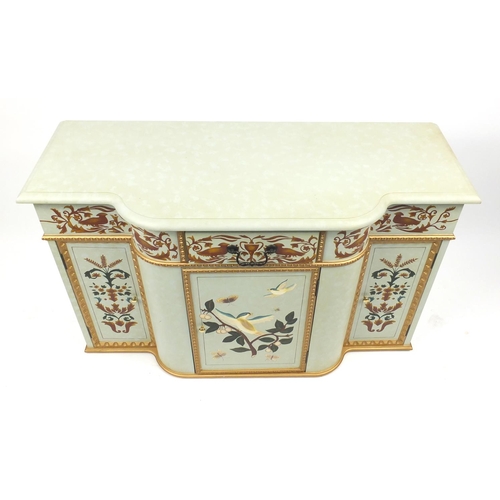 28 - Hand painted breakfront side cabinet, fitted with a frieze drawer above three cupboard doors, 75cm H... 