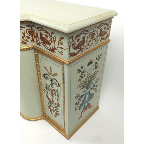 28 - Hand painted breakfront side cabinet, fitted with a frieze drawer above three cupboard doors, 75cm H... 