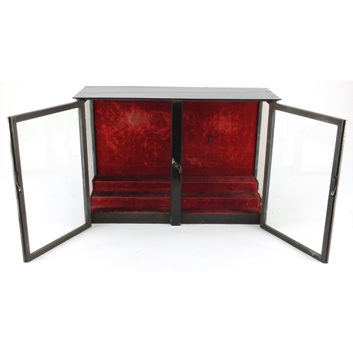 2017A - Victorian exotic wood glazed shop display cabinet, with red velvet stepped interior, 30cm H x 44cm W... 