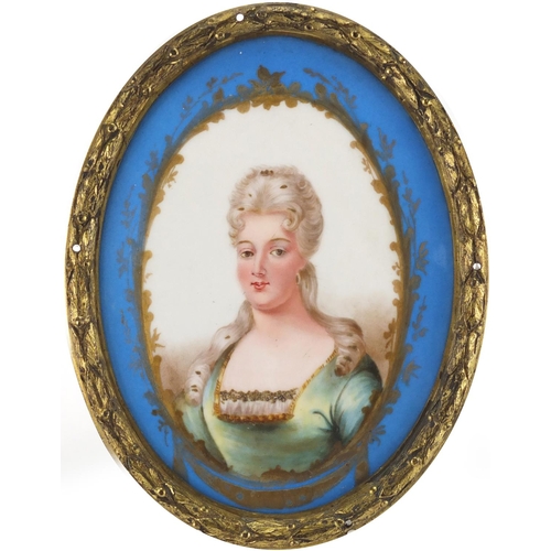 2063 - 19th century oval porcelain plaque in the style of Sevres, finely hand painted with a portrait of a ... 