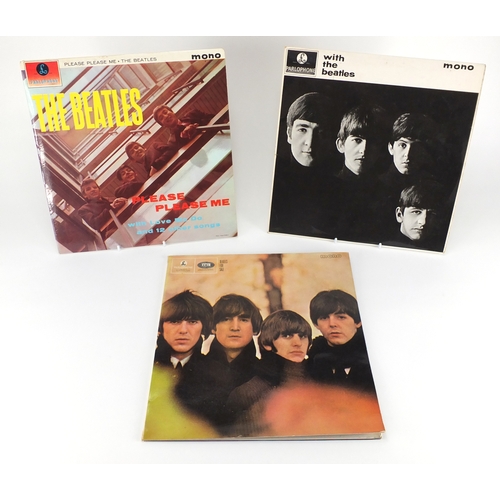 2045A - Three Beatles vinyl LP's, Please Please Me Mono PMC 1202, with The Beatles Mono PMC 1206 and Beatles... 