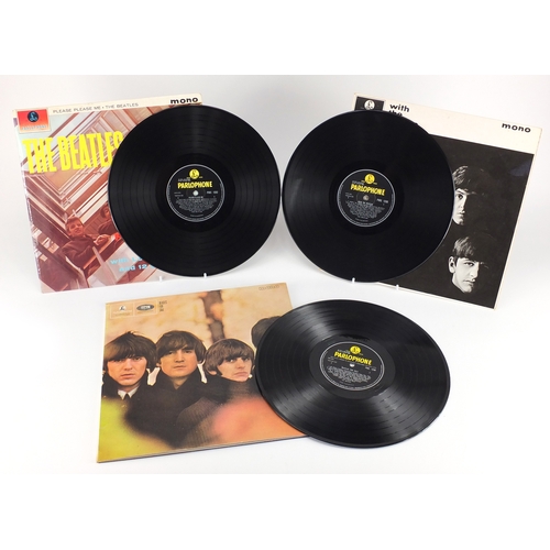 2045A - Three Beatles vinyl LP's, Please Please Me Mono PMC 1202, with The Beatles Mono PMC 1206 and Beatles... 