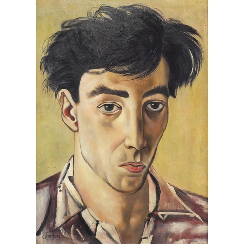 2082 - After Craxton - Portrait of a male, oil on board, framed, 53.5cm x 36.5cm