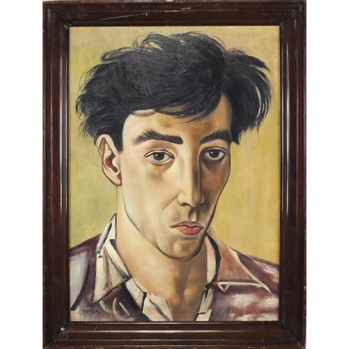 2082 - After Craxton - Portrait of a male, oil on board, framed, 53.5cm x 36.5cm