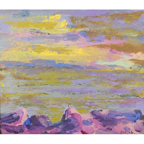 2331 - Abstract composition, seascape, post impressionist oil on board, bearing an indistinct signature and... 