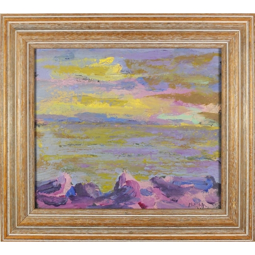 2331 - Abstract composition, seascape, post impressionist oil on board, bearing an indistinct signature and... 