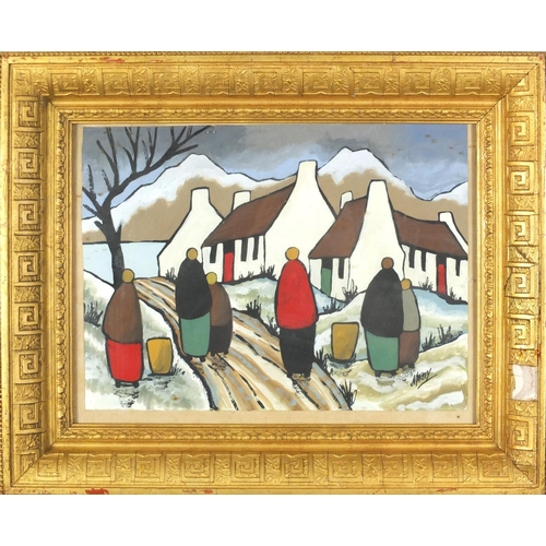 2210 - Figures before buildings, pair of gouaches on card, bearing a signature possibly Markey, each framed... 