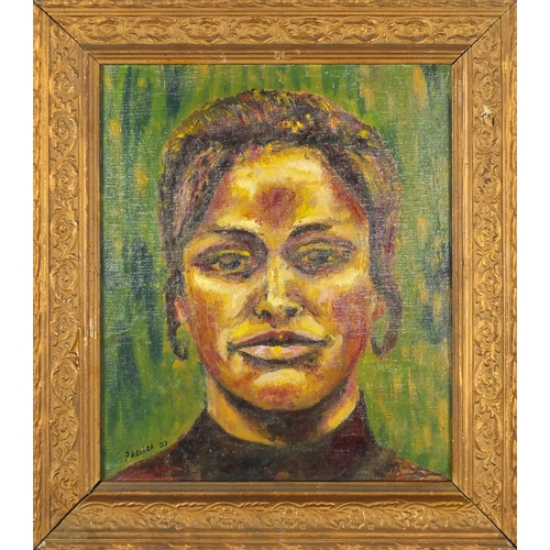 2202 - Portrait of a South African female, oil on board, bearing a signature P Reller and inscription verso... 