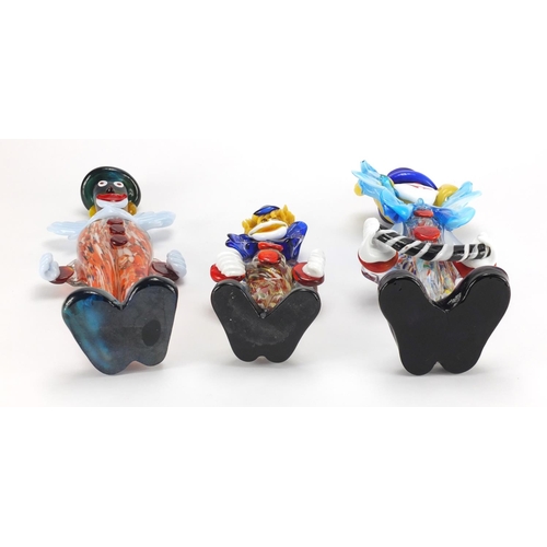 2119A - Three Murano colourful glass clowns, the largest 31cm high
