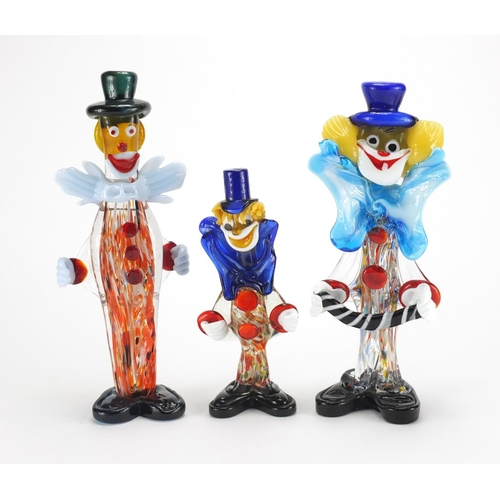 2119A - Three Murano colourful glass clowns, the largest 31cm high