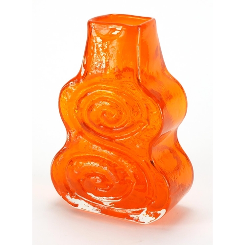 892 - Whitefriars tangerine textured cello vase, designed by Geoffrey Baxter, 18.5cm high