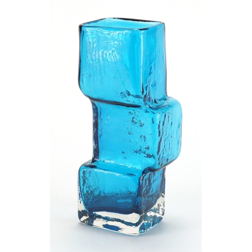 882 - Whitefriars kingfisher blue drunken bricklayer vase, designed by Geoffrey Baxter, 21cm high