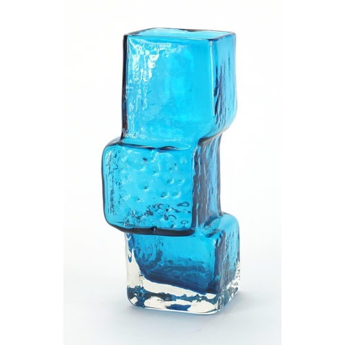 882 - Whitefriars kingfisher blue drunken bricklayer vase, designed by Geoffrey Baxter, 21cm high