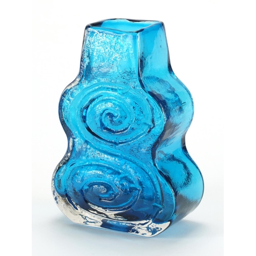 891 - Whitefriars kingfisher blue textured cello vase, designed by Geoffrey Baxter, 18.5cm high