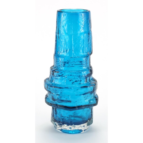 886 - Whitefriars kingfisher blue hooped vase, designed by Geoffrey Baxter, 29cm high