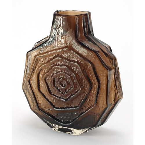 874 - Whitefriars cinnamon banjo vase, designed by Geoffrey Baxter, paper label to the base, 32cm high