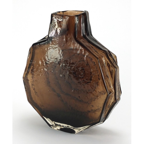 874 - Whitefriars cinnamon banjo vase, designed by Geoffrey Baxter, paper label to the base, 32cm high