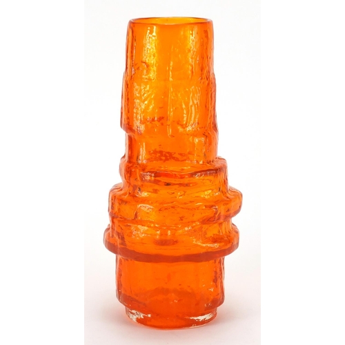 885 - Whitefriars tangerine hooped vase, designed by Geoffrey Baxter, with paper label, 29cm high