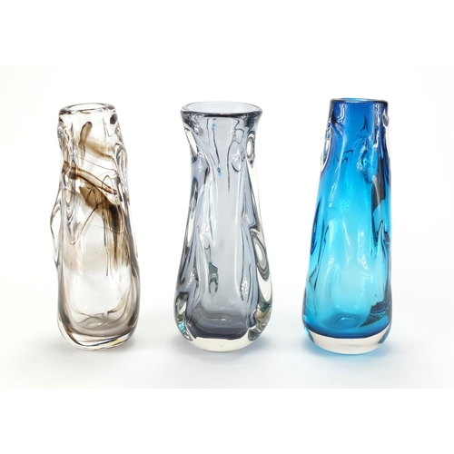 902 - Three Whitefriars knobbly vases, designed by William Wilson & Harry Dyer, the largest 25.5cm high