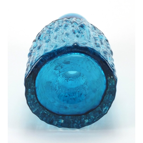 896 - Whitefriars kingfisher blue textured bottle vase, designed by Geoffrey Baxter, 20cm high
