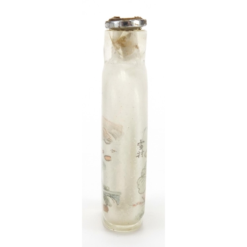 686 - Chinese glass snuff bottle with stopper, internally hand painted with a cricket and a river landscap... 