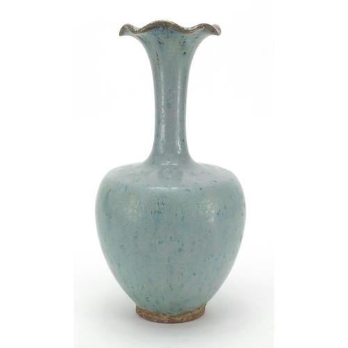 632 - Chinese blue and purple glazed pottery vase, 27cm high