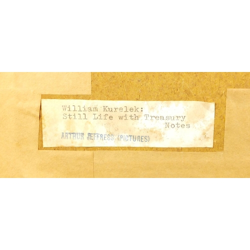 1316 - William Kurelek 1955 - Still life with treasury notes, watercolour and gouache, two Arthur Jeffress ... 