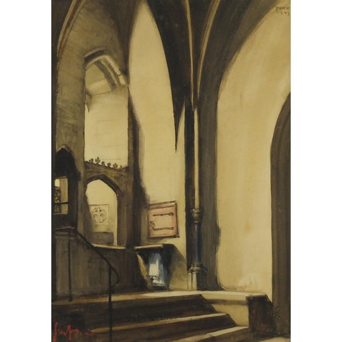 1482 - Gordon Michell Forsyth 1927 - The Well, York Cathedral, watercolour, labels and inscriptions includi... 